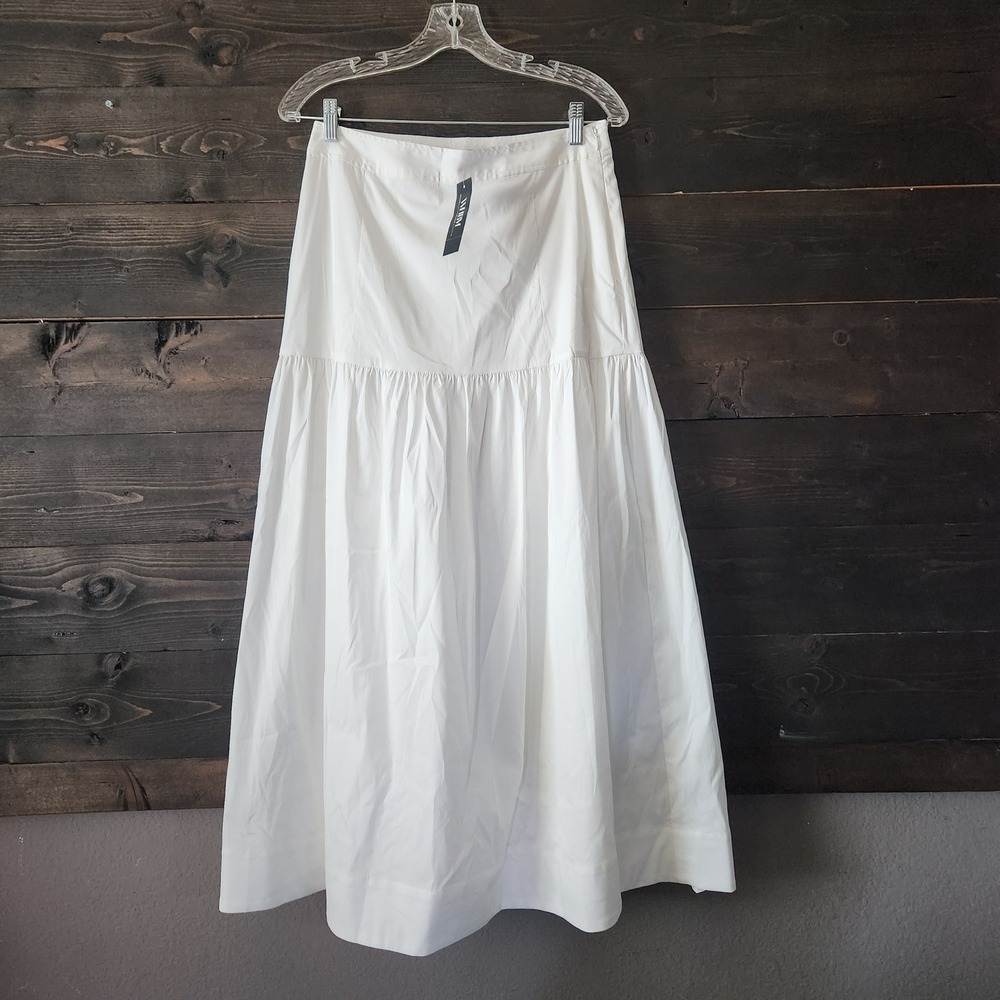White House Black Market Poplin Maxi Skirt White Tiered 6P Side Zip Lined NWT
